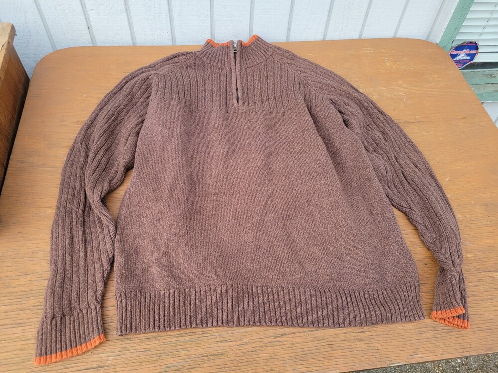 Columbia Sweater Men's Large Brown Tight-Knit Ribbed Hem Quarter-Zip Pullover